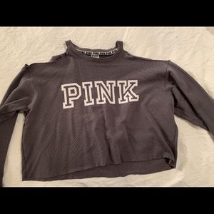 Open Shoulder Pink Crop Sweater